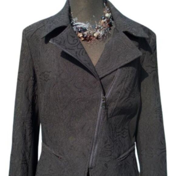 Cache Black Textured Lined Suit Jacket Top Stretch Zipper Front New NWT $188 - Picture 3 of 7